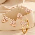 Pink and gold triangle jewelry set with necklace, earrings, ring, and cuff bracelet - Pink
