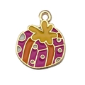 Ciondolo rotondo smaltato a righe viola e arancioni per la creazione di gioielli - Confezione Regalo di Natale (14265) / 1 Pezzo (15x18mm)