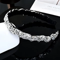 French baroque headband with silver rhinestones on black fabric base for women - Crystal White + White Rhinestone