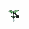 Detailed view of black bat body piercing with green wings and a teardrop opal gemstone - Stud Earrings