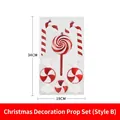 Red and white glittery Christmas candy ornament set including canes and lollipops - 6pcs Set (Canes*2/Candies*2/Round Cake*1/Lollipop*1) / Christmas Decoration Props Set Style B
