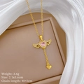 Detailed shot of pink heart wing pendant with key dimensions 2.1x3.6cm and 40+5cm chain - Pink Heart with Wings Style (H543)