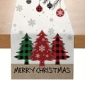 Christmas table runner with red green plaid patterns and Merry Christmas text print - CD62-22 (Plaid Christmas Tree Table Runner)