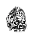 Vintage silver steel Indian chief skull ring featuring sparkling clear zircon eyes - US 7 / Steel Color White Zirconia Eye