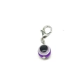 Purple and black resin evil eye charm pendant with silver lobster clasp for DIY jewelry - Purple
