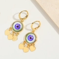 Evil eye earrings with golden heart charms and purple green glass patterns - Purple