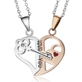 Kreative Edelstahl Puzzle Herz Anhänger für Paare mit Schlüssel und Schloss Symbol - Love You Roségold