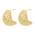 Detailed view of golden woven hollow hoop earrings with intricate basket texture - VE1077 Gold 1 Pair (Woven Hollow)