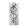 Silver Christmas ball ornaments in various finishes stored in a clear cylinder container - Barrel 3cm / Silver
