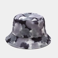 Bob unisexe avec motif tie-dye noir et gris et large bord pour protection solaire - M (56-58cm) / Réversible / Tie-Dye Noir Gris Blanc Encre (12#)