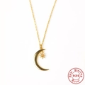 S925 sterling silver gold necklace featuring crescent moon and opal star pendant - 925 Silver / Gold-White Zircon