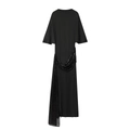 Elegante vestido midi negro con cinturón de lentejuelas y mangas capa en fondo blanco - XS / Negro