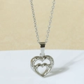 Elegant titanium steel heart necklace for women featuring a double layered zircon pendant - Silver N0112S
