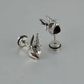 Punk rabbit skull stud earrings in vintage silver finish with red rhinestone eyes - 1.2X6X6MM / Rabbit