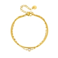 Élégant bracelet double couche en acier titane doré avec un zircon rond étincelant au centre - Or N108