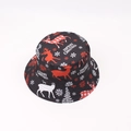 Reversible Christmas fisherman hat featuring festive reindeer and snowflake patterns - One Size / Reindeer - Black