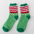 Green coral fleece Christmas socks with festive red stripes for winter warmth - Green Bell