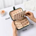 Portable dark green faux leather jewelry organizer box with mirror and multi-compartment storage - Double Layer Rectangular (Dark Green)
