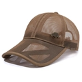 Brown mesh baseball cap with breathable large-hole fabric and metal car ornament - Adjustable / Deep Beige