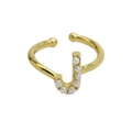 Verstellbarer 18k vergoldeter Messingring mit Buchstaben J Design und Perlen - Buchstabe J / Gold