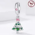 Funkelnder S925 Silber Weihnachtsbaum Anhänger mit grünem Emaille und Zirkonia - Weihnachtsbaum (0074)