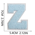 Detailed size view of letter Z chenille embroidery patch in light blue with white border - Letter Z / Light Blue