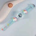 Kids digital watch with light blue unicorn strap and clear case for boys and girls - Unicorn 1 Blue