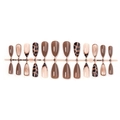 French leopard print almond press-on nails set with gradient coffee and gold accents - Strip Pack (B1-13642)