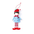 Adorno navideño de elfo de peluche en azul y rojo con piernas a rayas y gorro - Colgante de Elfo con Sombrero Rojo