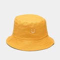 Reversible bright yellow bucket hat with a minimalist white embroidered smiley face - M (56-58cm) / Yellow and Black Reversible