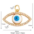 Golden Evil Eye charm pendant with sparkling cubic zirconia stones, 22mm diameter - Gold Wide Eye