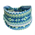 Blue African geometric print wide elastic knotted headband for women sports yoga wear - Style 9