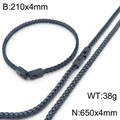 Schwarzes Edelstahl-Set aus gewebter Drachenknochenkette und Armband mit Abmessungen - Schwarz Set (KS219712-KFC)