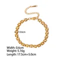 Polished golden stainless steel Cuban chain bracelet with adjustable lobster clasp - Rectangular Metal Link Style (JDB201452)