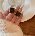 Elegant gold-edged square leopard print earrings with a warm vintage flocked texture - 55# Silver Needle-Gold-Coffee (Gold Trim Square Leopard)