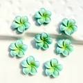 Set of 8 mint green gradient resin frangipani flower charms for DIY crafts and decor - Small Green