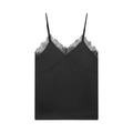 Elegante camisola de satén negro con encaje delicado y tirantes finos para mujer - XS / Negro