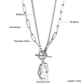 Detail showing 43cm double-layer stainless steel necklace with toggle clasp and heart pendant - Irregular Metal Plate Double Layer Silver Style (NE2B3001S)
