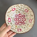 Handmade coconut shell bowl with red floral shell inlay and natural brown rim detail - Single Red Flower