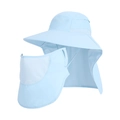 Light blue outdoor sun hat with detachable face mask and neck flap protection - Blue
