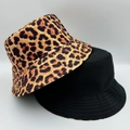 Dual-sided bucket hat featuring leopard print and solid black cotton canvas design - M(56-58cm) / Brown Yellow Leopard Print (1#)