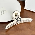 Elegant cream hair claw clip with black edges and a bow featuring 'Grace' lettering - Medium-11cm / Beige