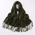 Thick dark green solid scarf with elegant tassels and soft warm fabric texture - Army Green