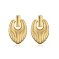 Elegant 18K gold plated heart earrings with vintage pleated metal texture on white background - Striped Pleated Texture Earrings