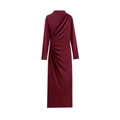 Elegant wine red satin long sleeve midi dress with stylish side ruching details - XS / Burgundy