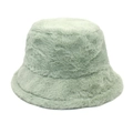Detail shot of plush faux mink fur bucket hat in light mint green with soft texture - M (56-58cm) / Mint Green
