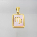 Collana Vergine in acciaio inossidabile placcato oro 18K con inserto rosa e ciondolo rettangolare - Vergine