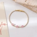 Verstellbares Goldarmband mit weißen Zirkonia und drei quadratischen rosa Edelsteinen - Stil E (Goldener quadratischer rosa Stein)