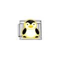 Detail shot of a silver stainless steel modular charm with a cute penguin enamel design - Penguin Design (Y39) / Black