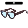 Premium irregular retro sunglasses with burgundy frame and light blue lenses C3 - As Shown / Bordeaux Blue Lens